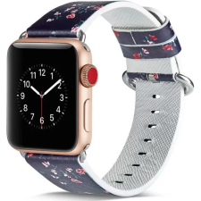 Xprotector Apple Watch 4-6, SE, SE (2022) (42 / 44 mm) / Watch 7-9 (45 mm) / Watch Ultra 1-2 (49 mm), bőr pótszíj, állítható, virág minta, F17, Xprotector, mintás/sötétkék okosóra kellék