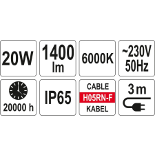 Yato YATO YT-81788 LED állványos fényvető 20 W 1400 Lm kültéri világítás