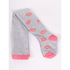 Yo Club! Pamut Harisnyanadrág csúszásgátló talppal - Szürke/Rózsaszín Kiss 104/110 gyerek harisnya