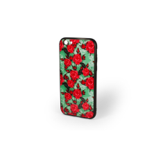 YOOUP Üveges hátlappal rendelkezó telefontok rózsa mintával zöld háttérrel iPhone 6/6S tok és táska