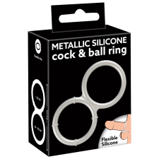  You2Toys - fém hatású dupla szilikon pénisz- és heregyűrű (ezüst) péniszgyűrű