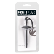 YOU2TOYS Penisplug - szilikon makkgyűrű üreges húgycsőrúddal (fekete) péniszgyűrű