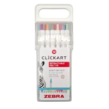 Zebra Filctoll készlet, nyomógombos, 0,6 mm, ZEBRA Clickart 12 különböző pasztell szín filctoll, marker