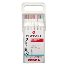 Zebra Filctoll készlet, nyomógombos, 0,6 mm, ZEBRA "Clickart" 12 különböző pasztell szín filctoll, marker