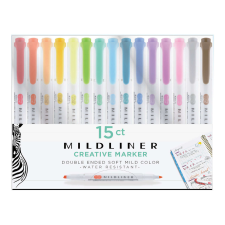Zebra Mildliner Highlighter kétvégű szövegkiemelő készlet, 15 szín filctoll, marker