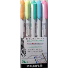 Zebra Szövegkiemelő készlet, 1,0/3,5 mm, kétvégű, ZEBRA &quot;Mildliner Fluorescent&quot;, 5 szín filctoll, marker