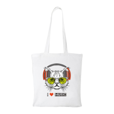  Zenét hallgató cica - Bevásárló táska Fehér egyedi ajándék