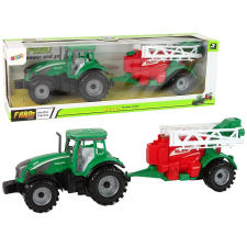 Zöld farm traktor piros-zöld permetezővel autópálya és játékautó