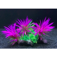  Zöld-lila tengerifű akváriumi műnövény kisebb növényekkel 15 cm akvárium dekoráció