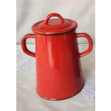 Zománcozott füles zsírosbödön, fém fedõvel, 5 liter, piros, 151/05 edény