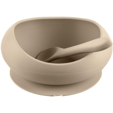 Zopa Tál emelt peremmel és tapadókoronggal Sand Beige (8595114460632) tányér és evőeszköz
