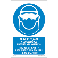 Zsona Arcvédő és zárt védőszemüveg használata kötelező Öntapadós matrica 160x100 mm információs címke