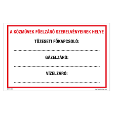 ZSONA DEKOR A Közművek főelzáró szerelvényeinek helye Műanyag tábla 160x250 mm információs címke