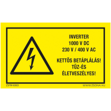 ZSONA DEKOR Inverter 1000 V DC Alumínium tábla 160x250 mm információs címke