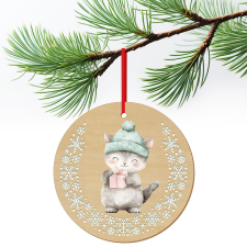 ZSONA DEKOR Karácsonyfa dísz fából nyomtatva Cica ajándékkal ajándéktárgy