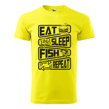 ZSONA DEKOR Póló Eat sleep fish repeat mintával - Sárga L méretben egyedi ajándék