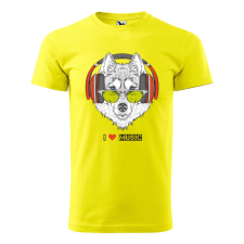 ZSONA DEKOR Póló Zenét hallgató farkas mintával - Sárga S méretben egyedi ajándék