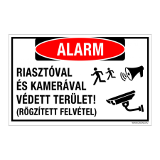 ZSONA DEKOR Riasztóval és kamerával védett terület! Alumínium tábla 250x160 mm információs címke