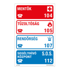 ZSONA DEKOR Segélykérő telefonszámok Műanyag tábla 320x500 mm információs címke