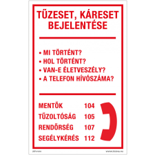 ZSONA DEKOR Tűzeset, káreset bejelentése Öntapadós matrica 160x250 mm információs címke