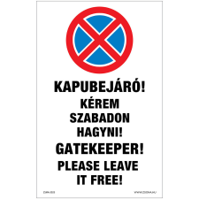 Zsona Kapubejáró Műanyag tábla 250x160 mm információs címke
