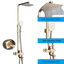  Zuhany csaptelepkészlet, falra tartó, csapadékmennyiség fej, Szálcsiszolt arany csaptelep