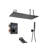  Zuhanycsap szett, Blackswan, M159 típus, matt fekete modell, 3 utas, termosztát, vízesés csaptelep és mennyezetre szerelhető, 80 cm-es méret