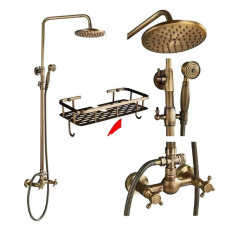  Zuhanycsap szett, esőzuhanyfej, kettős forgó fogantyú, polc csaptelep